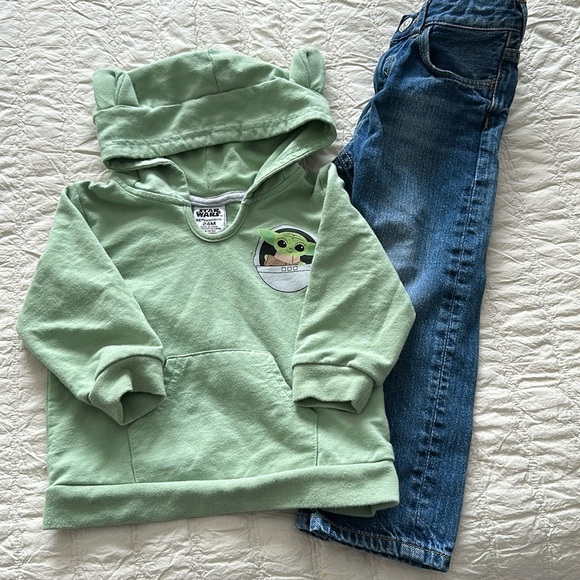 24m Baby boy Star Wars Mandalorian pullover hoodie& denim jeans denim - Picture 1 of 9